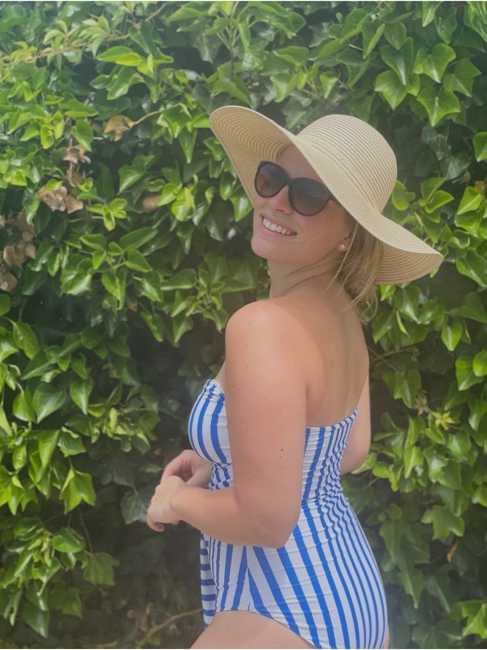 Striped Blue and White One-Piece Swimsuit